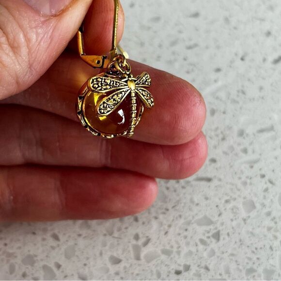 Vintage Style Dragonfly Shape yellow Crystal Pendant Bohemian Earrings - Picture 4 of 10